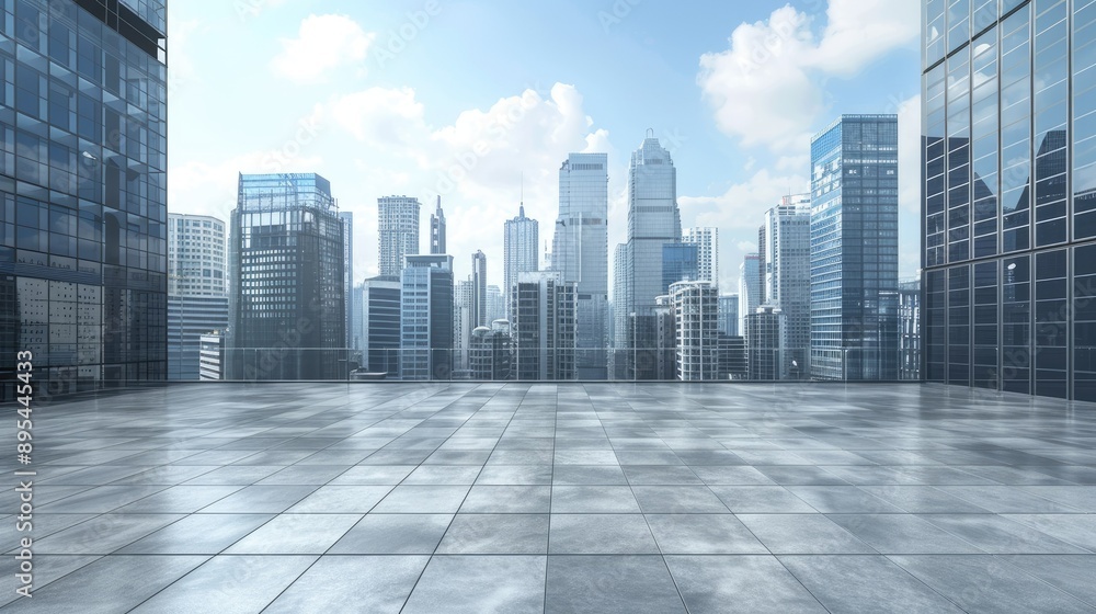 City buildings and skyline viewed from an empty square floor. Ideal for urban landscape and cityscape concepts. City buildings and skyline viewed from an empty square floor. Ideal for urban landscape and cityscape concepts.