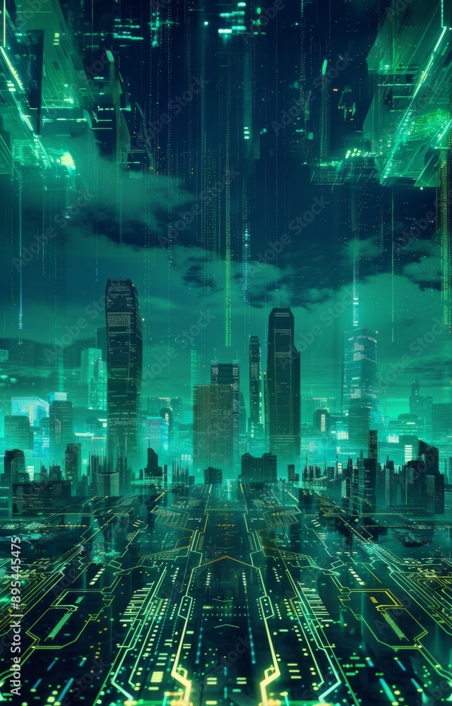 Futuristic Smart Cyber City illustration: Innovative Urban Landscape, futuristic technology and cyber punk concept, Graphic Resources, Wallpapers, Brochure, Websites, banner, Advertising, background Futuristic Smart Cyber City illustration: Innovative Urban Landscape, futuristic technology and cyber punk concept, Graphic Resources, Wallpapers, Brochure, Websites, banner, Advertising, background