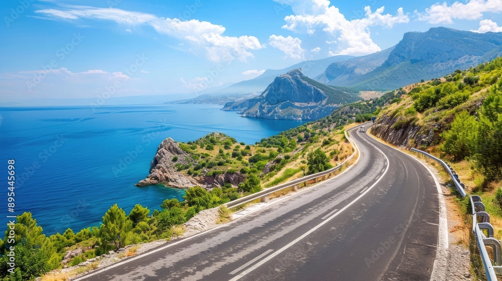 Colorful highway in Turkey, winding through mountains by the sea. Perfect for a summer vacation journey. Colorful highway in Turkey, winding through mountains by the sea. Perfect for a summer vacation journey.