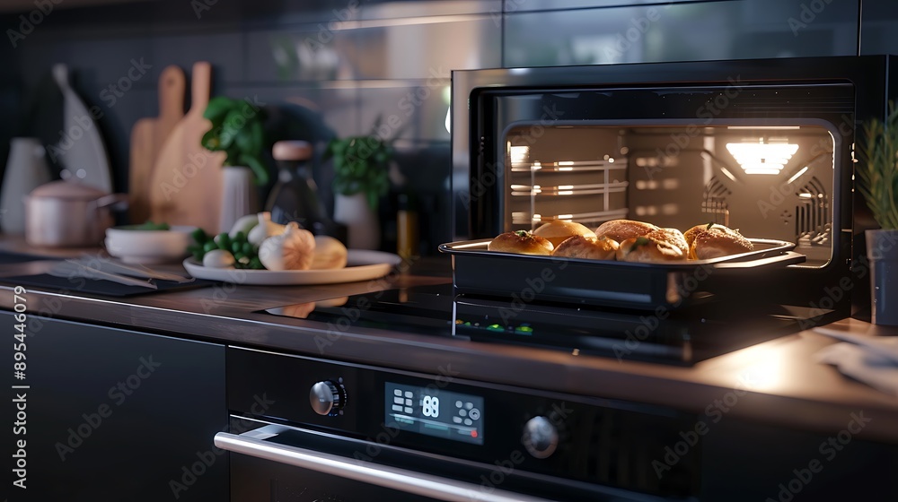 A smart oven with a digital display and touch controls A smart oven with a digital display and touch controls