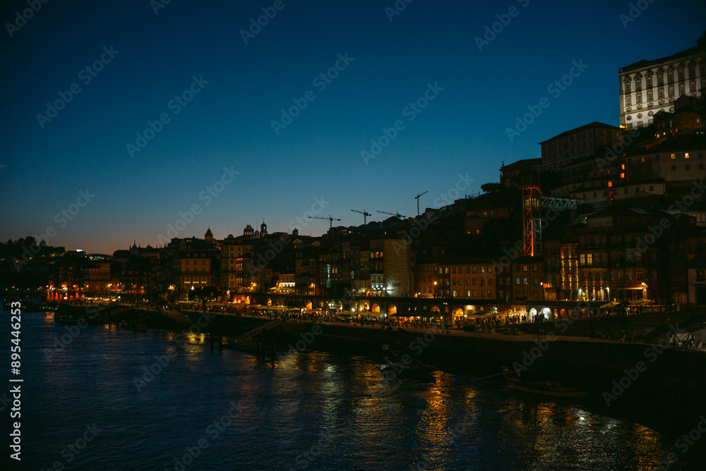 Porto, Portugal, Oporto on the Duoro River at night, sunset, light on the water front, bridge, Ponte Luiz, Eiffel bridge, tourism, travel, Europe tourist destination Porto, Portugal, Oporto on the Duoro River at night, sunset, light on the water front, bridge, Ponte Luiz, Eiffel bridge, tourism, travel, Europe tourist destination
