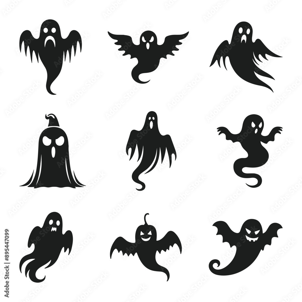 A set of halloween ghosts silhouette vector A set of halloween ghosts silhouette vector