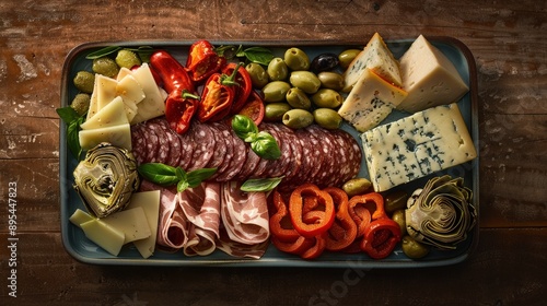 Wallpaper Mural Exquisite Italian Antipasto Platter on Rustic Wooden Table with Vibrant Ingredients and Elegant Presentation Torontodigital.ca