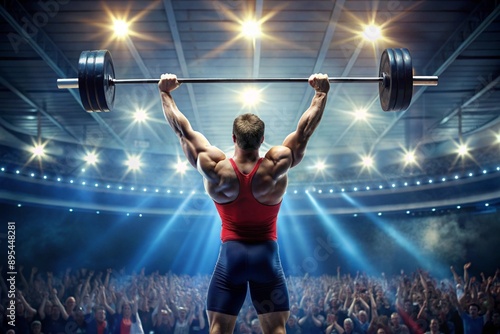 Weightlifting competitions. The athlete takes a lot of weight of the barbell. The sport of the Summer Olympic Games.