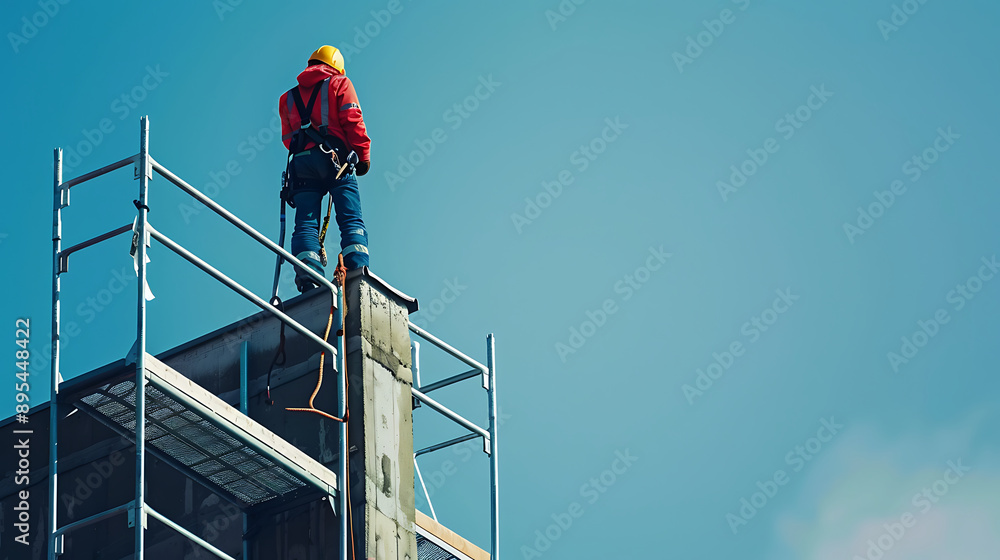 Worker at height. Generative AI illustration 