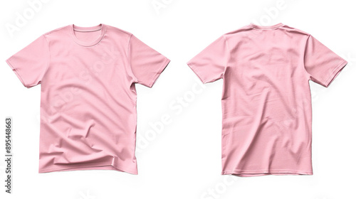 Pink T-Shirt Front and Back Mockup on Transparent Background PNG - Shirt Clothing Fashion Blank Template Design Clothes Cotton Clothes Plain Textile Wear Top Tee
