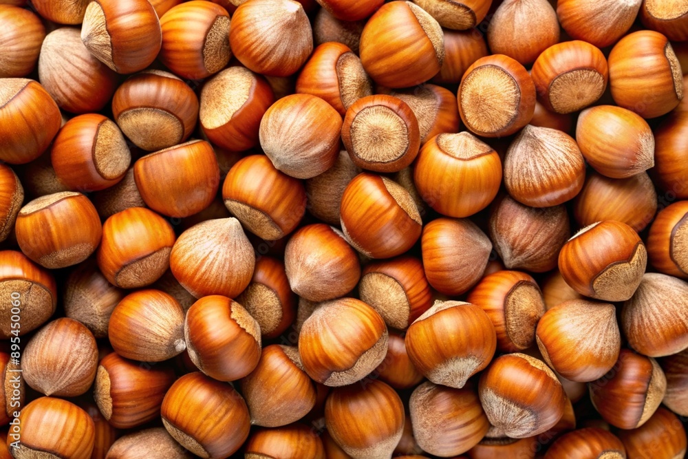 Top view of hazelnuts on a plain backdrop Top view of hazelnuts on a plain backdrop