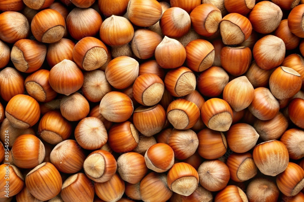 Top view of hazelnuts on a plain backdrop Top view of hazelnuts on a plain backdrop