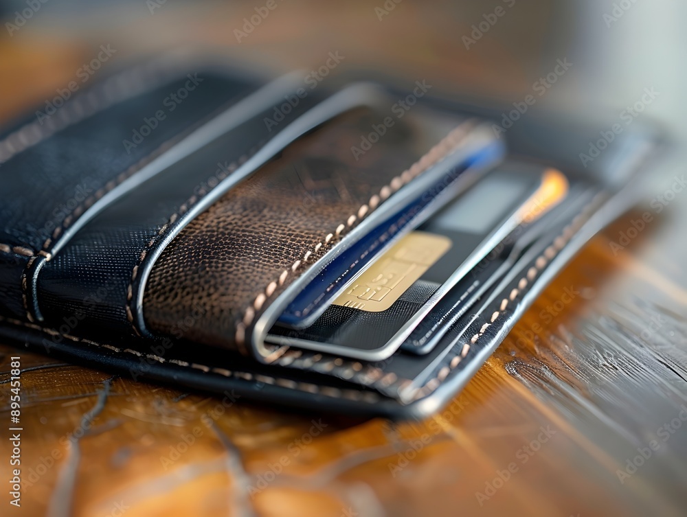 Leather Wallet on Wooden Surface with Clear Space for Design or Copy Leather Wallet on Wooden Surface with Clear Space for Design or Copy