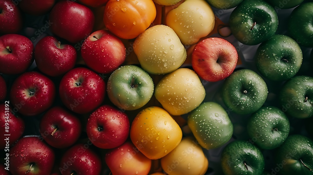 A selection of apples in different colorsred, green, and yellow A selection of apples in different colorsred, green, and yellow