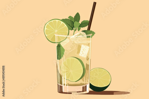 Refreshing lime mint cocktail illustration
