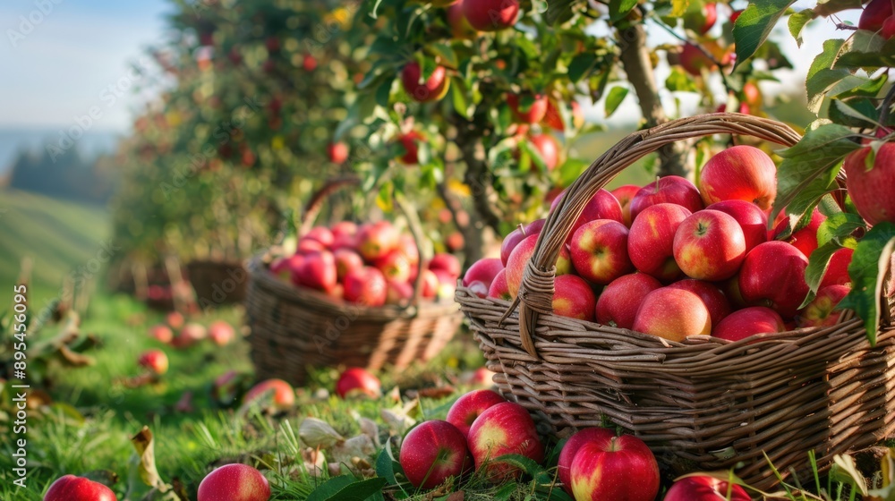 Autumn Bounty: Apple Orchard Harvest with Baskets of Freshly Picked Apples Autumn Bounty: Apple Orchard Harvest with Baskets of Freshly Picked Apples