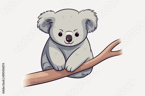 Cute cartoon koala on branch