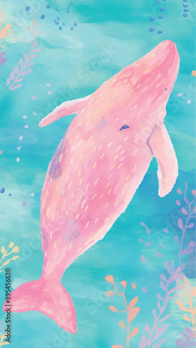 Colorful whimsical whale illustration