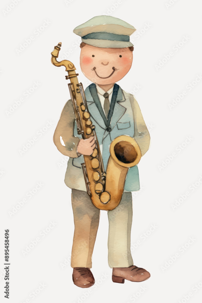 Naklejka premium Watercolor musician with saxophone