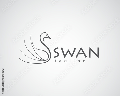 creative swan with a line concept logo design