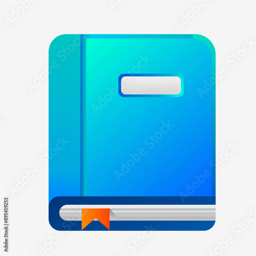 Blue 3d book vector icon. Hardcover educational literature. Scientific volume mathematical and geometric formulas. Interesting fiction and classics. Extensive knowledge and entertainment.