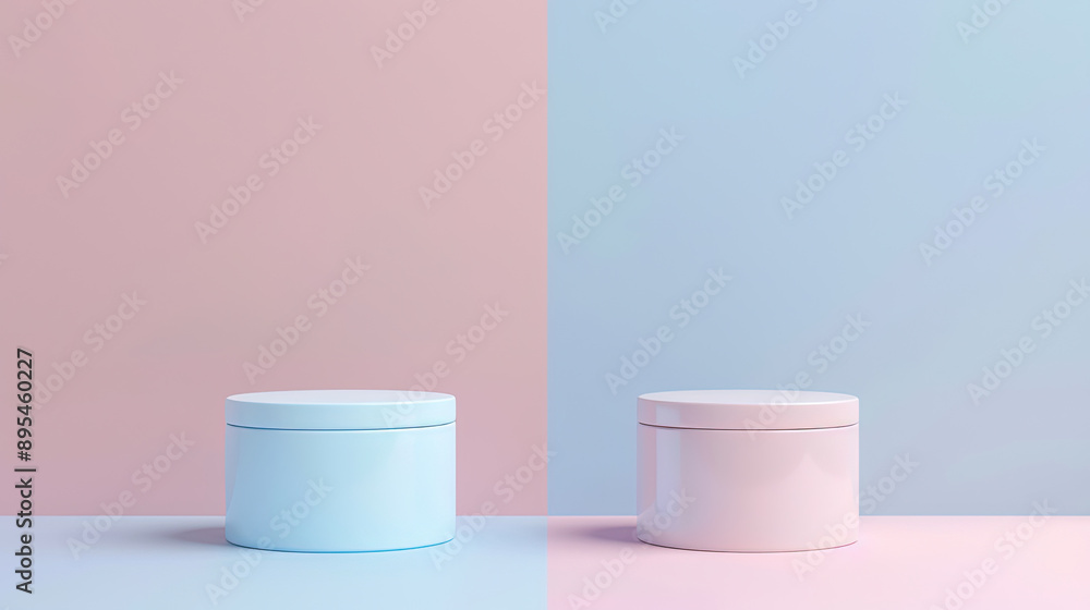 Front view of 3d product mockup scene blue and pink pastel for products presentation, advertisement. Front view of 3d product mockup scene blue and pink pastel for products presentation, advertisement.