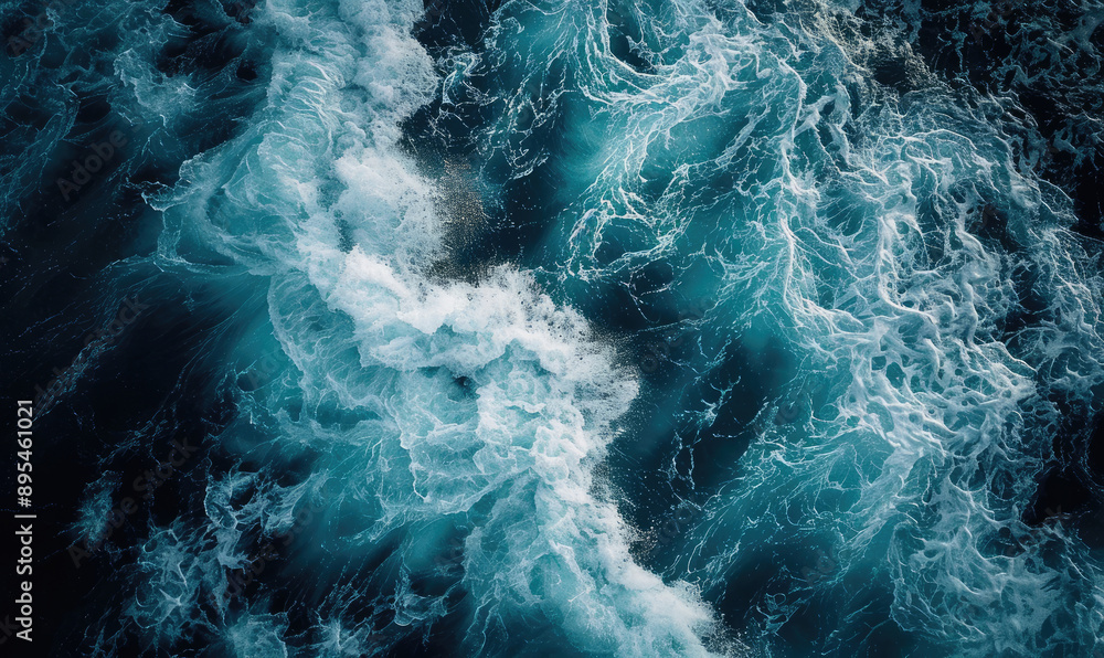 Obraz premium Aerial view to ocean waves. Blue water background