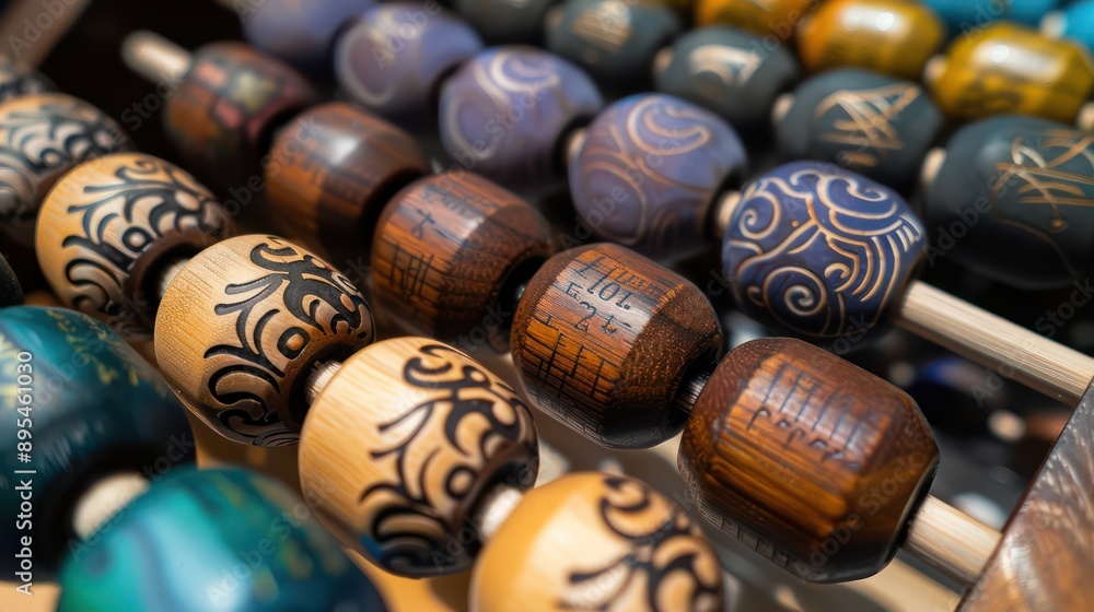 close-up of a beautifully crafted wooden abacus with budget values represented in vibrant beads close-up of a beautifully crafted wooden abacus with budget values represented in vibrant beads