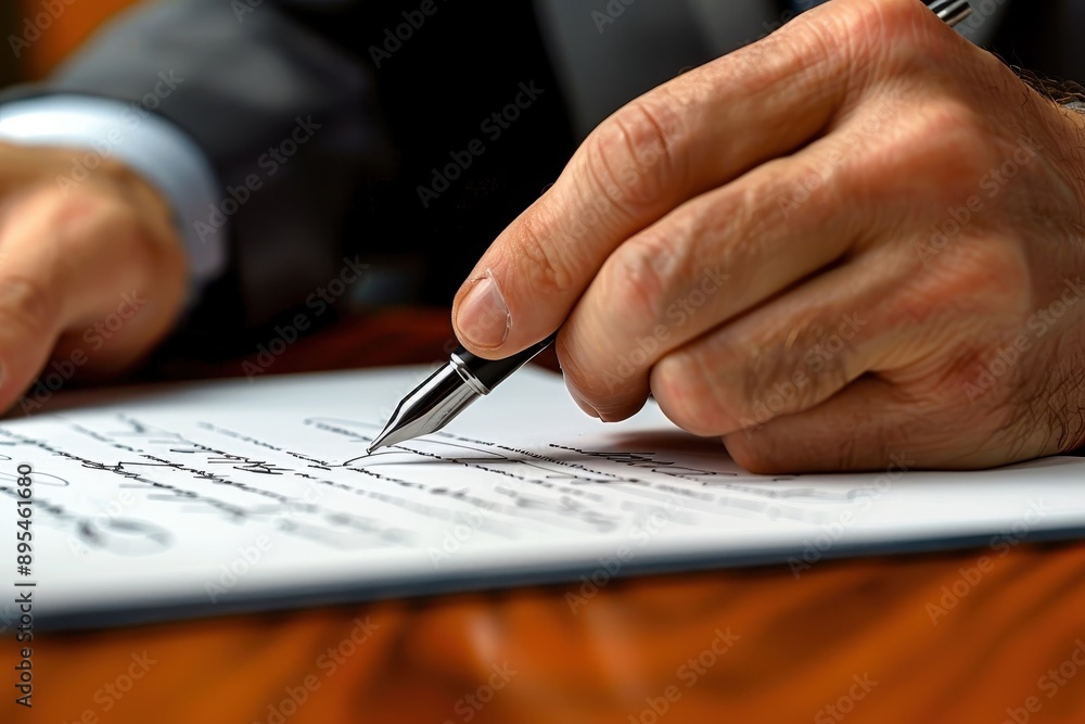 Close-up of hands signing a document with a pen, symbolizing official agreement. Close-up of hands signing a document with a pen, symbolizing official agreement.