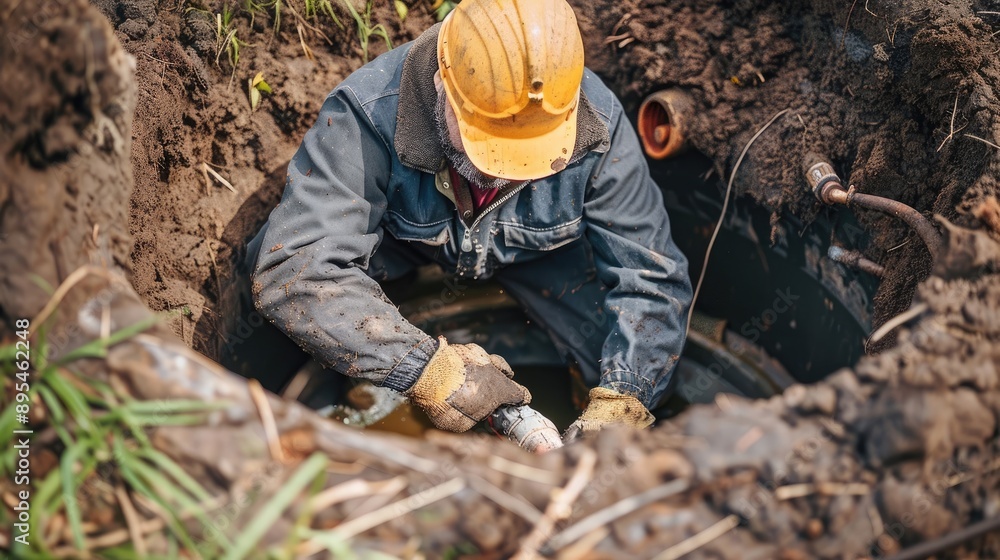 Professional Cleaning of Septic Tank by Man for Sewage Service Professional Cleaning of Septic Tank by Man for Sewage Service