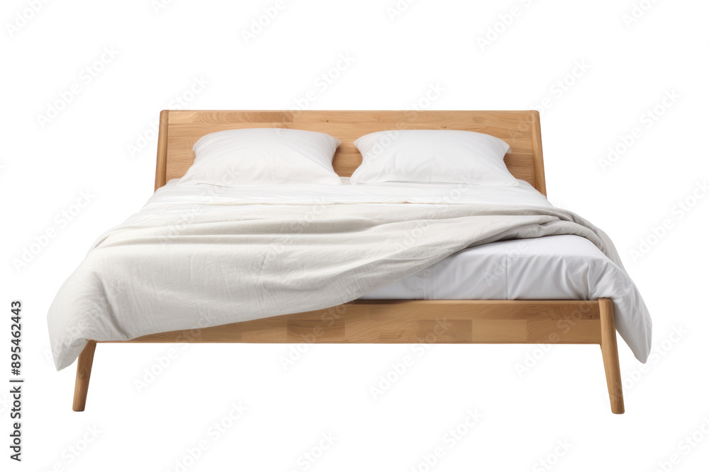 Stylish Contemporary Bed with Crisp White Linens Isolated on Transparent Background Stylish Contemporary Bed with Crisp White Linens Isolated on Transparent Background