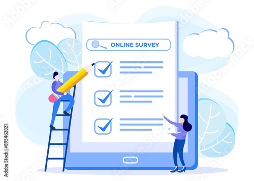 Illustration vector graphic cartoon character of online survey