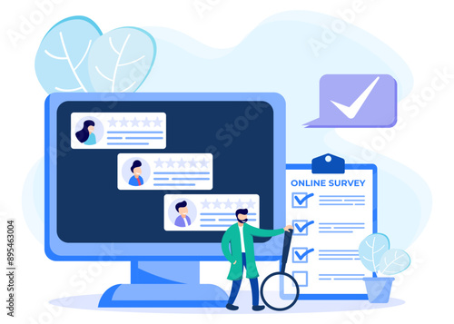 Illustration vector graphic cartoon character of online survey