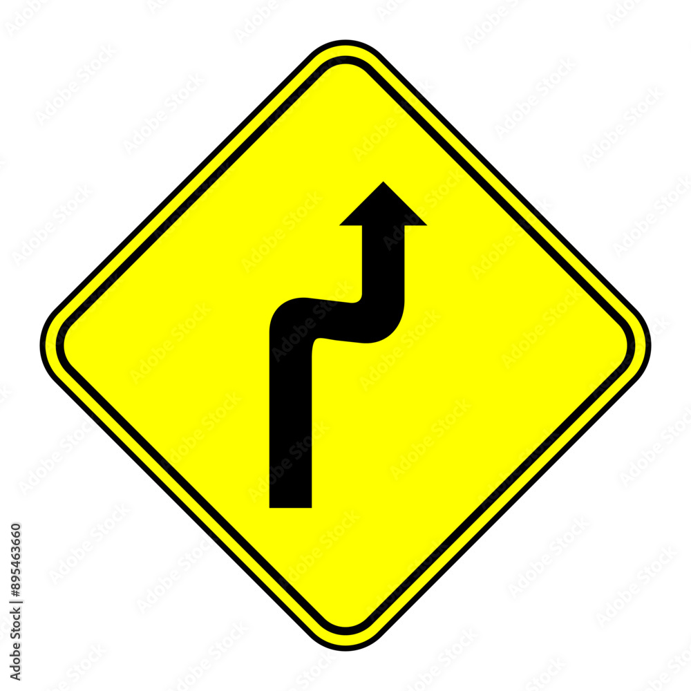 sign warning about a double curve first to right., Road sign, double turn ahead. Warning to motorists on the road. Vector image sign warning about a double curve first to right., Road sign, double turn ahead. Warning to motorists on the road. Vector image