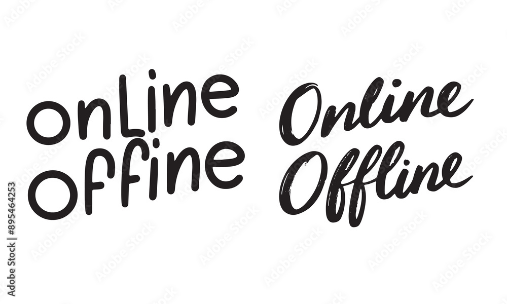 Collection of Online Offline text lettering. Hand drawn vector art. Collection of Online Offline text lettering. Hand drawn vector art.