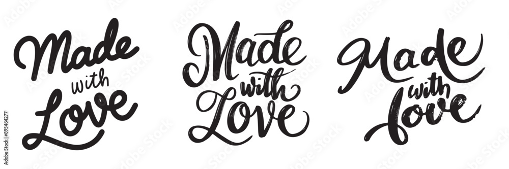 Collection of Made with Love text lettering. Hand drawn vector art. Collection of Made with Love text lettering. Hand drawn vector art.
