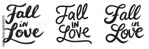 Cuadro en lienzo Collection of Fall in Love text lettering. Hand drawn vector art.