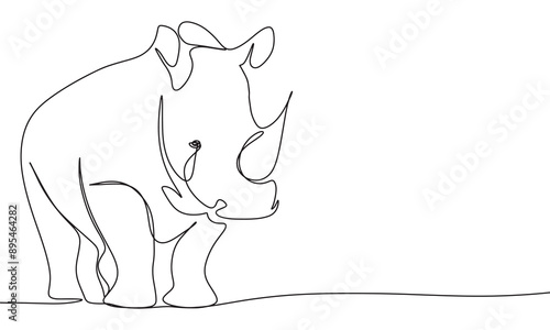 Rhinoceros one line continuous. Rhino line art. Hand drawn vector art.