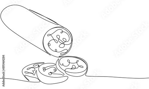 Salami one line continuous. Salami line art. Hand drawn vector art.