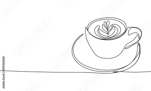 Cappuccino one line continuous. Cappuccino in cap line art. Hand drawn vector art.