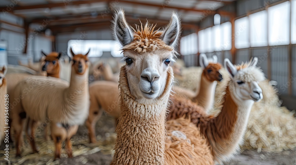 Obraz premium llamas in the modern industrial farm, agriculture concept