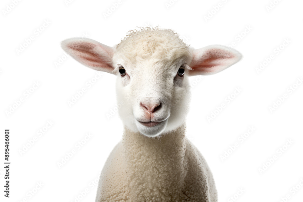 Fototapeta premium Close-Up of a Sheep's Face with Big Eyes isolated on transparent background
