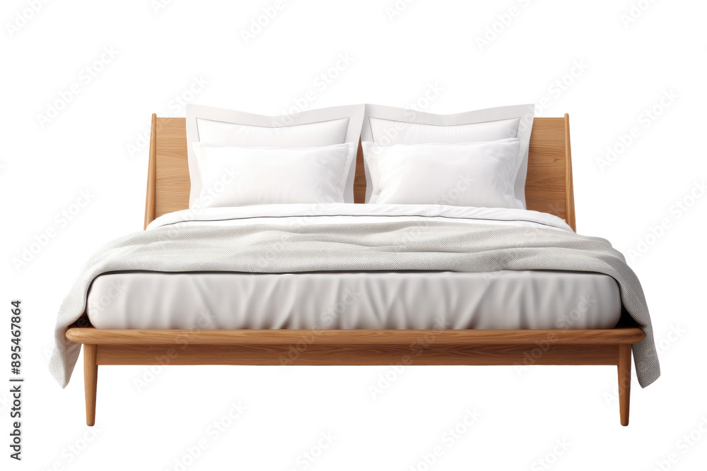 Wooden Open Frame Bed with Simple Lines isolated on transparent background Wooden Open Frame Bed with Simple Lines isolated on transparent background