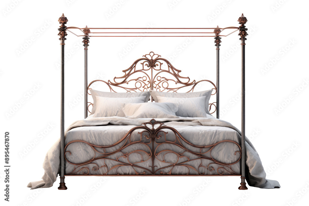 Minimalist Open Frame Bed with Metal Frame isolated on transparent background Minimalist Open Frame Bed with Metal Frame isolated on transparent background