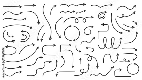 Hand drawn curved doodle arrows collection, vector eps10 illustration