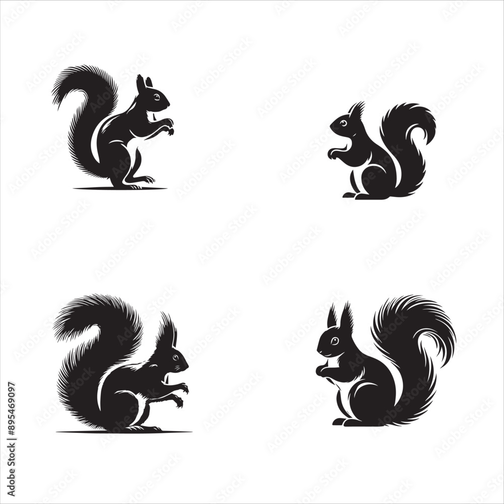 silhouette of Squirrel on clean vector isolated on white background silhouette of Squirrel on clean vector isolated on white background