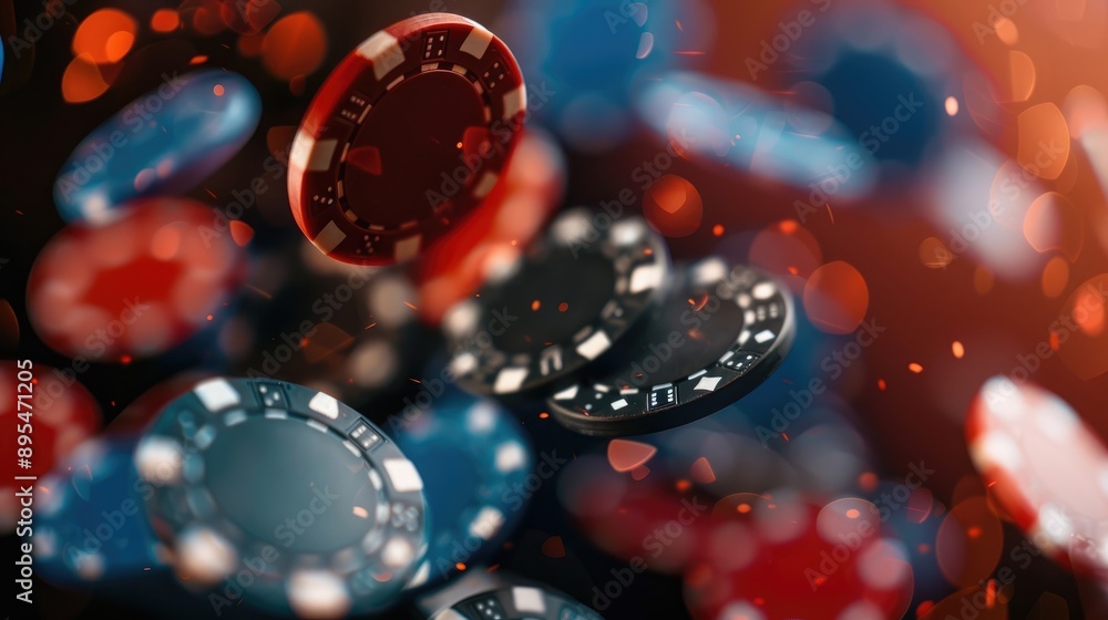 Close-Up of Falling Casino Poker Chips Close-Up of Falling Casino Poker Chips