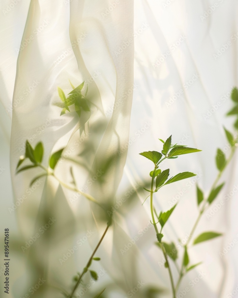 Abstract Botanical Blur with Sprig in Soft White Fabric Bag, Bright Daylight Background, Symmetrical Composition, Soft Tones, High-Definition Capture Abstract Botanical Blur with Sprig in Soft White Fabric Bag, Bright Daylight Background, Symmetrical Composition, Soft Tones, High-Definition Capture