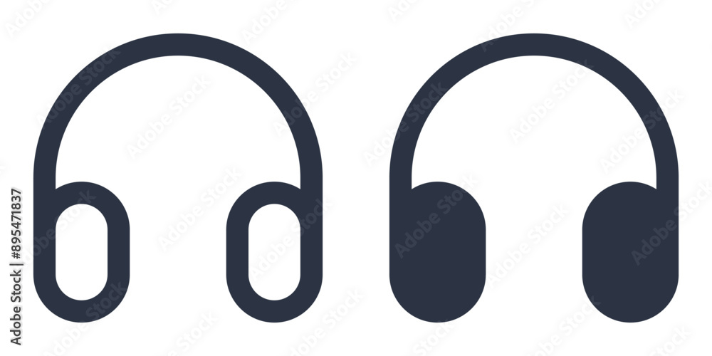 Headphones or earphones simple icons set designed in filled, outline, line and stroke style Headphones or earphones simple icons set designed in filled, outline, line and stroke style