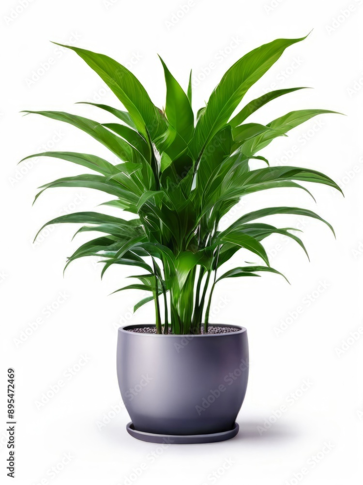 Green indoor plant in a pot, ideal for interior on white background, fits perfectly into bedroom or living room design, reflecting minimalism concept. AI generated. Green indoor plant in a pot, ideal for interior on white background, fits perfectly into bedroom or living room design, reflecting minimalism concept. AI generated.