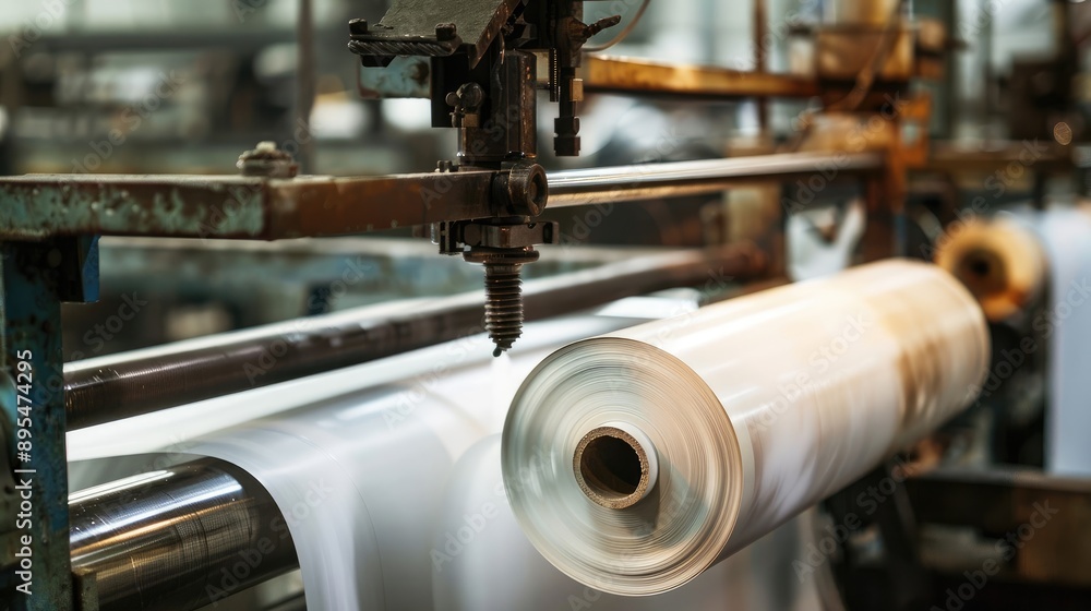Fototapeta premium Roll of Paper Undergoing Printing on Automated Machine