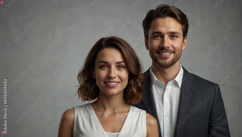 Confident Professional Couple: Modern Business Partnership and Corporate Success Confident Professional Couple: Modern Business Partnership and Corporate Success