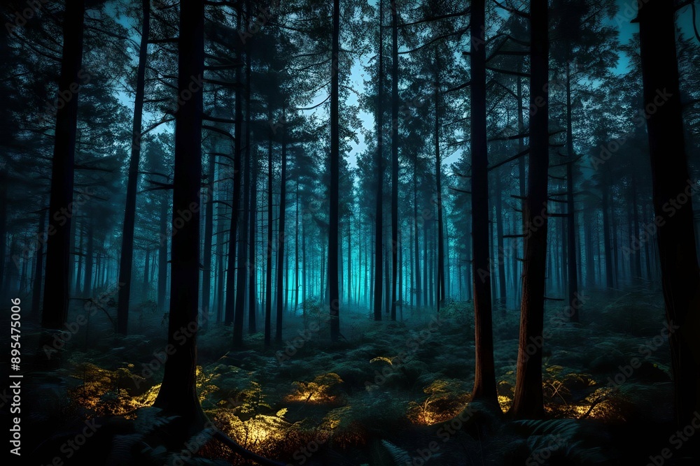 Obraz premium abstract glowing Dark forest. Night in the forest.