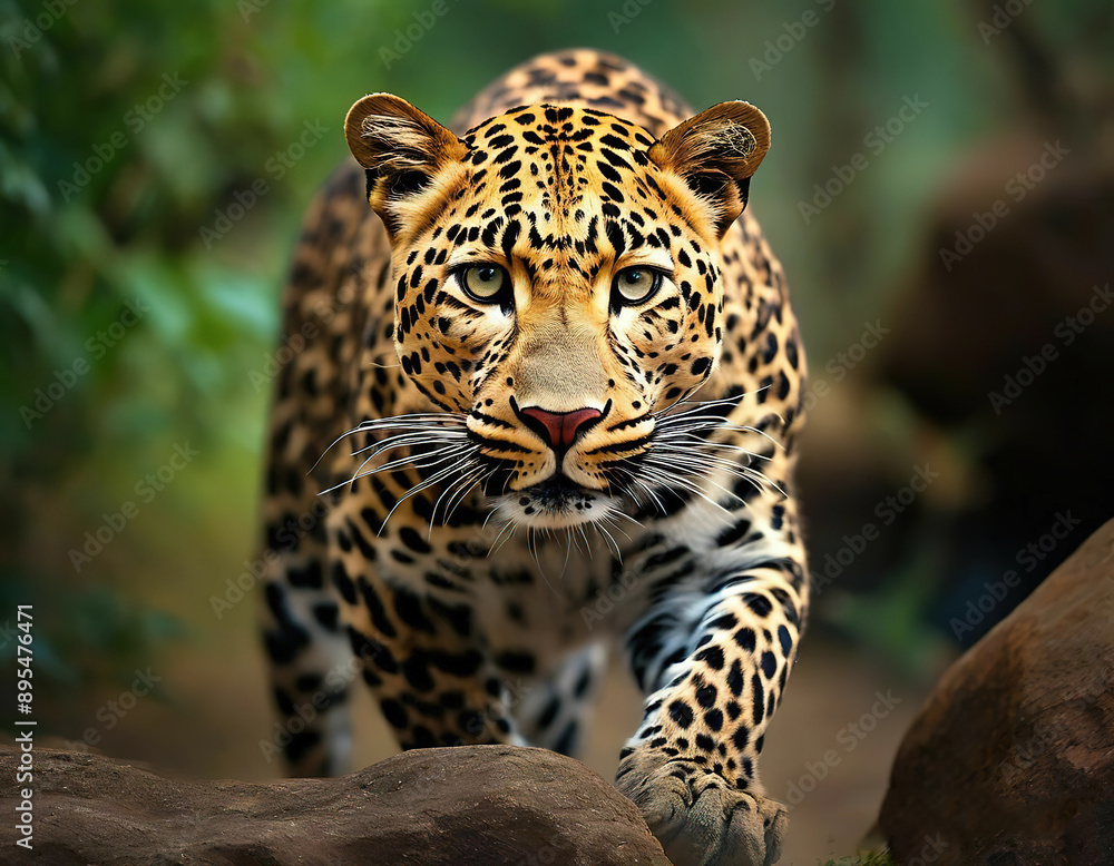 Fototapeta premium leopard in the wild. looks at the camera.